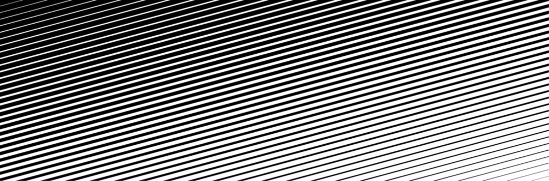 Black diagonal lines with a transition from thin to thick thickness. Striped gradient wallpaper drawn in ink. Abstract geometric background with monochrome stripe texture. Vector illustration.
