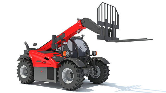 Telehandler heavy construction machinery 3D rendering on white background