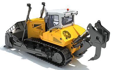 Fototapeta premium Tracked Dozer heavy construction machinery 3D rendering on white background