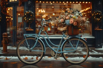 Bicycle adorned with a basket of vibrant flowers for a delightful ride through blossoms