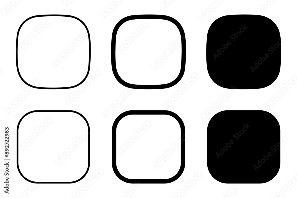 Poster Squares set with rounded borders and corners, simple geometric shapes and frames isolated