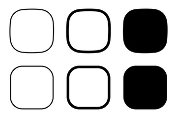 Squares set with rounded borders and corners, simple geometric shapes and frames isolated