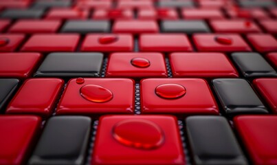 Fototapeta premium Red and Black Tiles with Water Drops