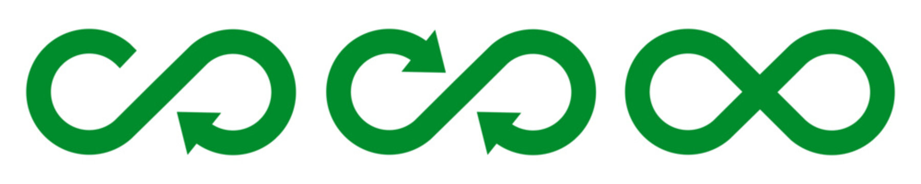 Infinity sign, circular economy loop arrow icons