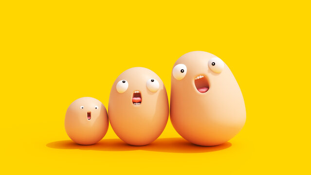 Cute funny creatures baby monsters singing flesh coloured plasticine yellow orange background 3d illustration render digital rendering
