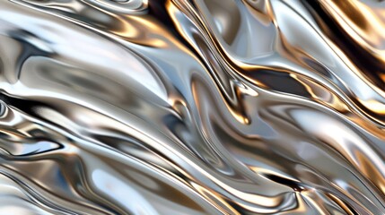Abstract metallic waves with shimmering light effect.
