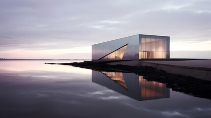 Obraz premium Modern House with Ocean View at Dusk