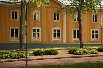 A yellow house in a quiet town