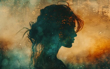 texture background, paper, close up, focus on, rich colors, Double exposure silhouette with paper