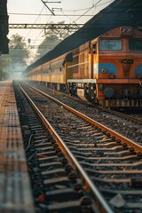 Obraz premium Train on Tracks Near Station