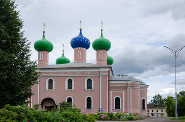 04.07.2024 Russia, the city of Tikhvin, the Transfiguration Cathedral with multi-colored domes