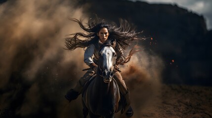 Fototapeta premium Woman Running Through Smoke