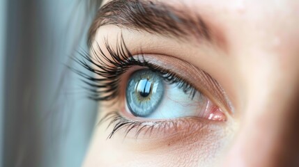 Obraz premium Close-up of a blue eye with long lashes and eyebrow
