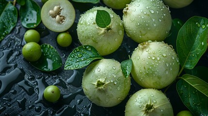 A ripe guava fruit, native to South America.