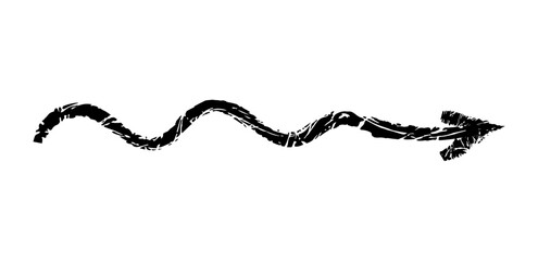 Naklejka premium Hand drawn simple arrow drawn with wax crayon, chalk or charcoal. Uneven dry texture for underlining highlighting. Pencil drawn lines, strikethrough, grungy vector isolated on white.