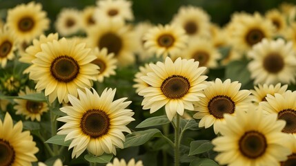 Obraz premium Close-up of sunflower flowers in minimalist style, yellow sunflowers under natural sunlight