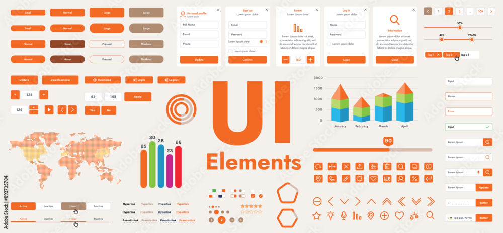 Fototapete a set of vector buttons and user interface (GUI) elements designed for modern applications and websites. The collection includes buttons for navigation, menus, forms and control panels.