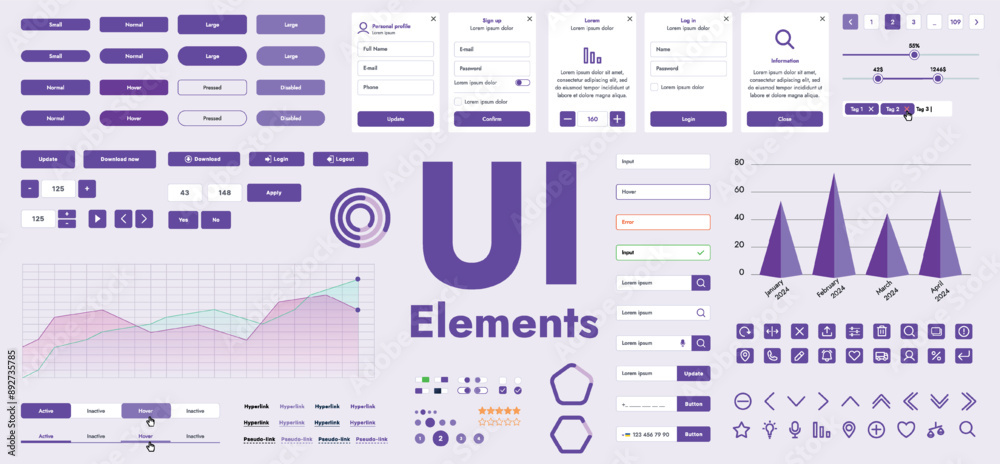 Fototapete a set of vector buttons and user interface (GUI) elements designed for modern applications and websites. The collection includes buttons for navigation, menus, forms and control panels.