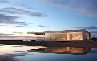 Obraz premium Modern house by the sea at sunset