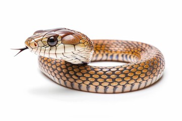 Fototapeta premium A cobra is shown in a cute, kawaii watercolor painting, isolated on a white background, with a friendly hood and charming eyes