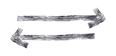 Hand drawn simple arrow drawn with wax crayon, chalk or charcoal. Uneven dry texture for underlining highlighting. Pencil drawn lines, strikethrough, grungy vector isolated on white.