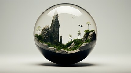 Glass globe with a miniature garden inside