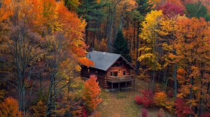 Serene Autumn Retreat: Cozy Cabin Surrounded by Colorful Woods