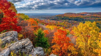 Majestic Autumn Vista: Panoramic Overlook of Vibrant Valley in Fall Foliage Splendor
