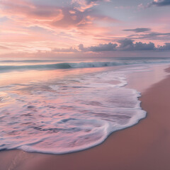 A beautiful painting capturing the peaceful ambiance of a beach during sunset.