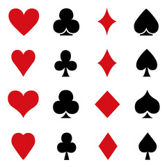 Collection of different playing cards symbols isolated on white