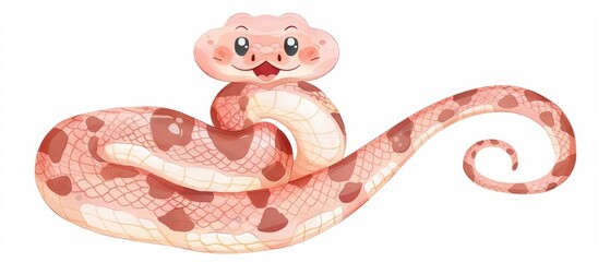 Obraz premium A python is visualized in a cute, kawaii watercolor scene, isolated on a white background, with a happy face and coiled body