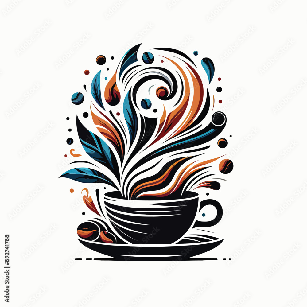 Wall mural cup of coffee Abstract paint vector Artwork