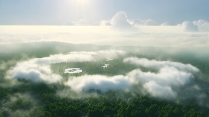 Obraz premium Aerial view above the clouds with a hint of sunlight