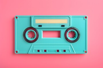 Retro cassette tape on a pink background