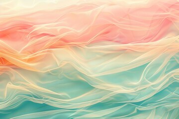 Fototapeta premium Flowing tulle fabric in elegant pastel colors creates a dreamy background with gentle waves and folds, adding sophistication and style. Perfect for fabric, texture, or color backgrounds