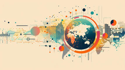 Obraz premium Global Finance Concept: Geometric Shape Globe with Financial Symbols on Clean Background for Copy Space