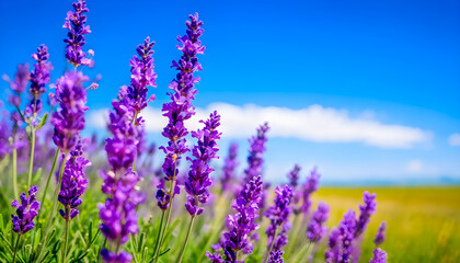 Obraz premium Closeup Lavender Field with a Blue Sky