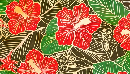 malaysian batik with seamless batik pattern of red hibiscus