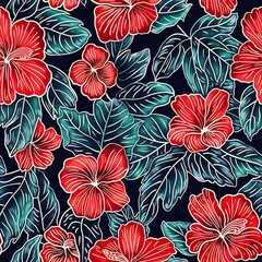 malaysian batik with seamless hibiscus and leaves of batik pattern on dark background