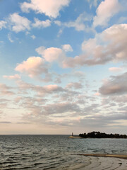 a beautiful landscape of a sea beacon for orienting ships