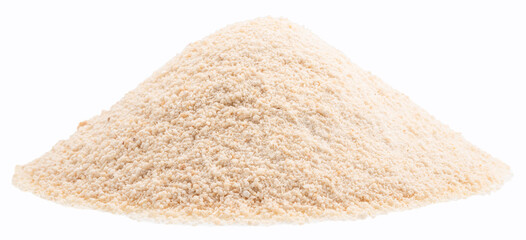Pile of manioc or cassava flour isolated on white background.  File contains clipping path.