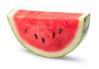 Watermelon slice with seeds isolated on white background. Clipping path.