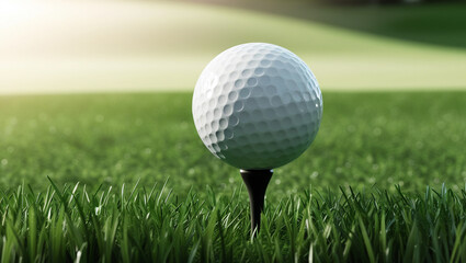 Obraz premium Golf Ball on Tee with Green Grass Landscape