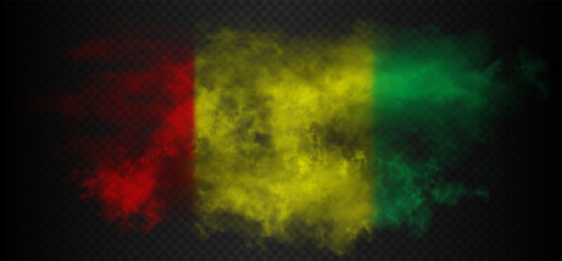 Smoke in a shape and colors of flag of Guinea. Beautiful vector realistic red, yellow and green fog cloud
