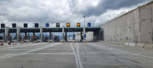 toll station cars in patra athens highway in greece