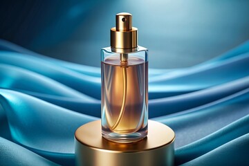 Naklejka premium Elegant Perfume Bottle on Blue Background