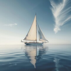 Fototapeta premium A high-quality stock image of a classic sailboat on a calm sea on a white isolated background. The image portrays tranquility and elegance. AI generation.