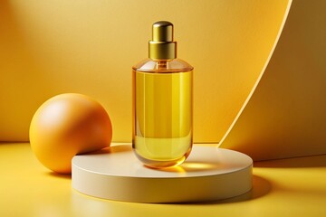 Naklejka premium Elegant Perfume Bottle on yellow Background