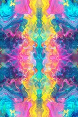 Abstract background with colorful ink flowing and mixing, creating a mesmerizing and vibrant pattern that is symmetrical across the vertical axis