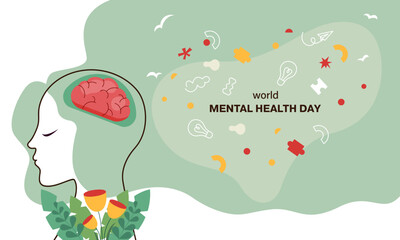 World Mental Health Day Background. Mental Health care concept. October 10. world mental health day awareness. Vector illustration. Poster, Banner, Flyer, Template. Social Media Post. Mental wellness.